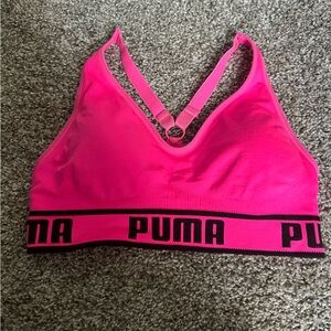 Puma Hot Pink Racerback Sports Bra with Black Logo Band